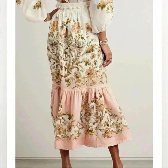 BNWT ZIMMERMANN Chintz belted tiered floral-print linen midi skirt OP - Picture 4 of 11